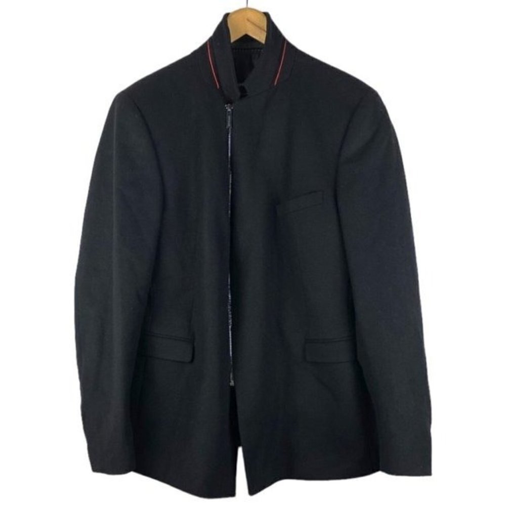 Strellson Black Wool Full Zip Lined Mock Collar Blazer Jacket EU 52